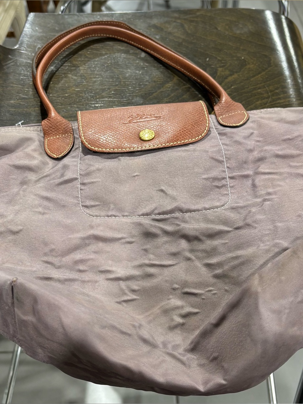 Longchamp Brown Leather-Trim Nylon Tote
